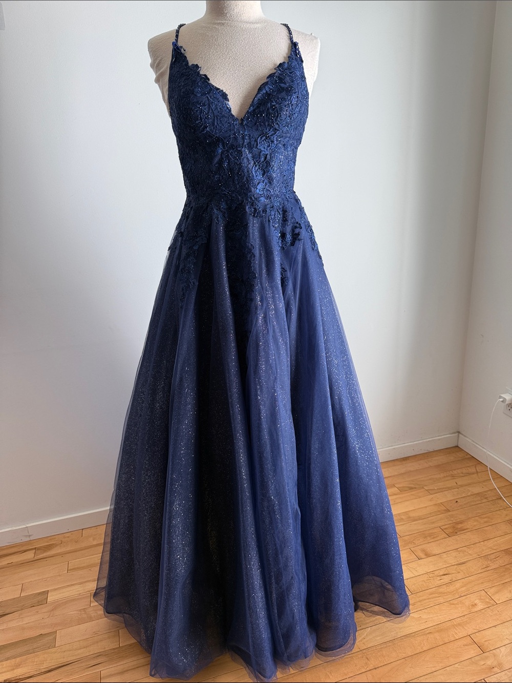 Ellie Wilde Navy Lace & Sparkle Tulle Ball Gown